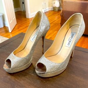 AUTHENTIC! Jimmy Choo 247Crown Glitter Peeptoes